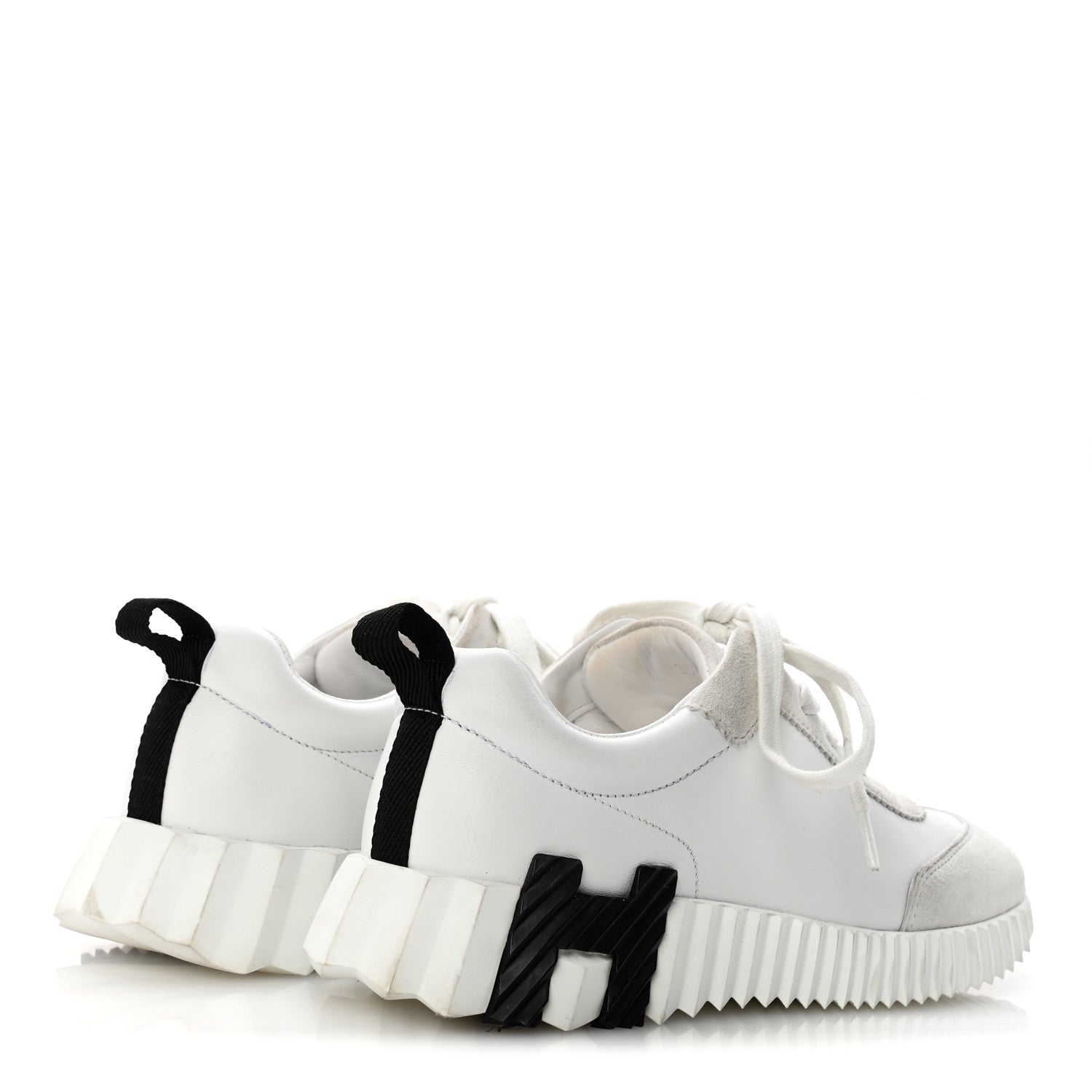 Hermes Calfskin Suede Goatskin Bouncing Sneakers 35.5 White Black 5 of 12