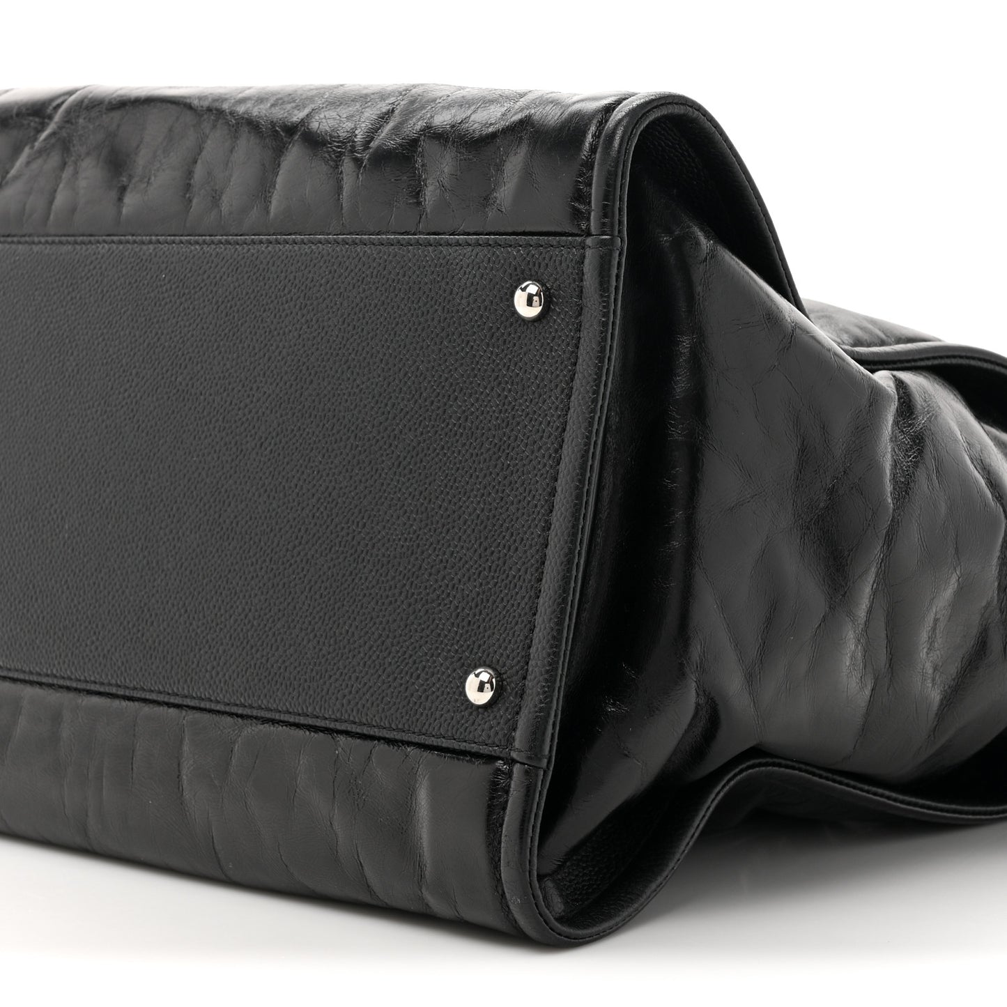 Glazed Calfskin Medium Deauville Tote Black