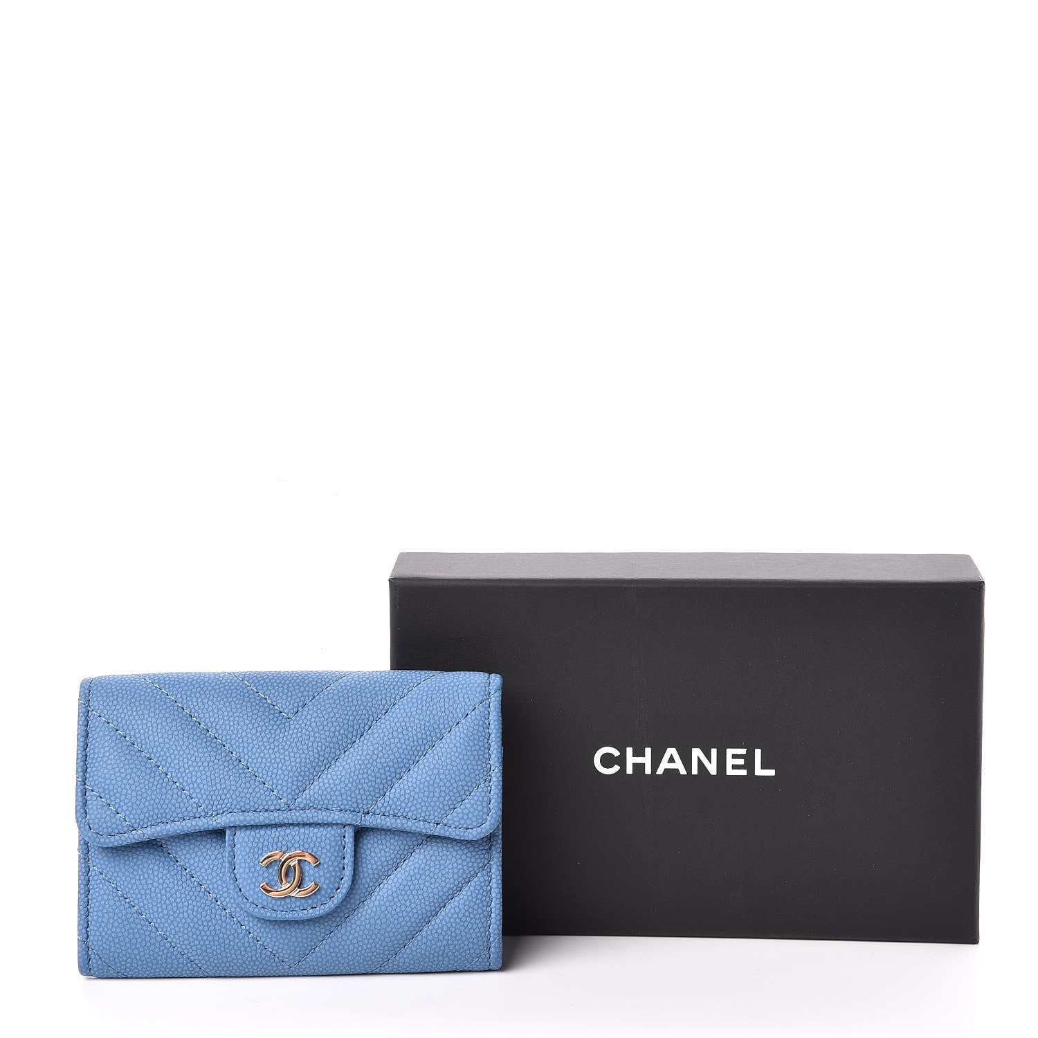 Chanel Caviar Chevron Quilted Flap Card Holder Blue 9 of 9