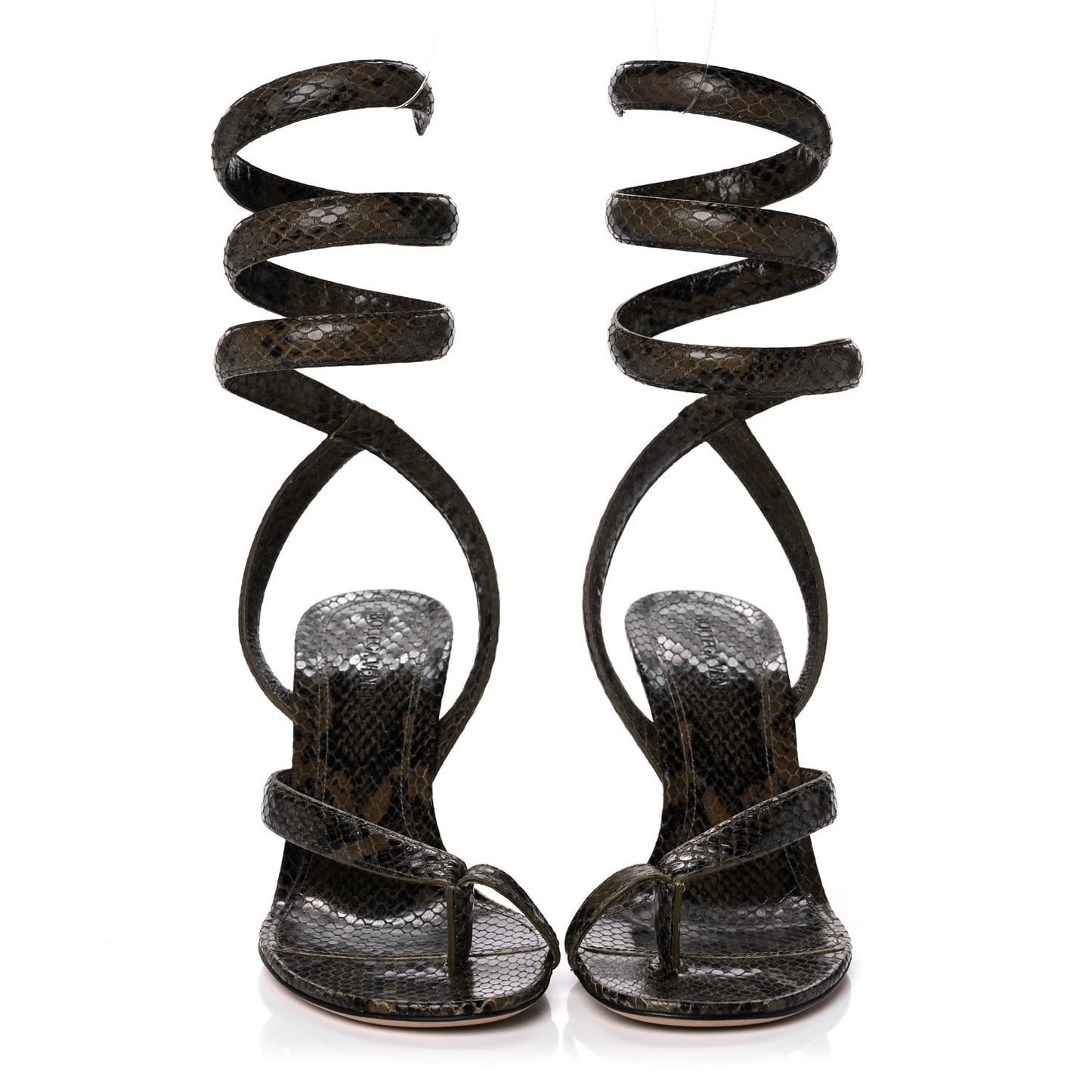 Python Printed Calfskin Spiral Sandals 39 Kaki