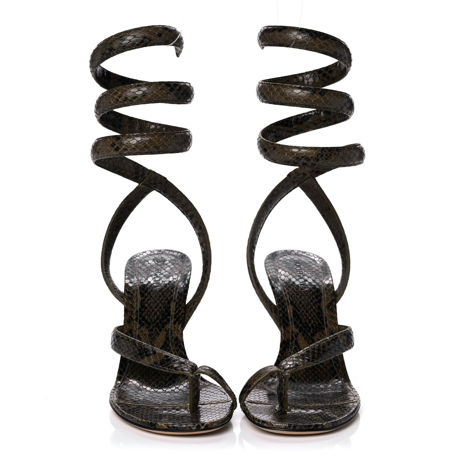 Bottega Veneta Python Printed Calfskin Spiral Sandals 39 Kaki 2 of 8