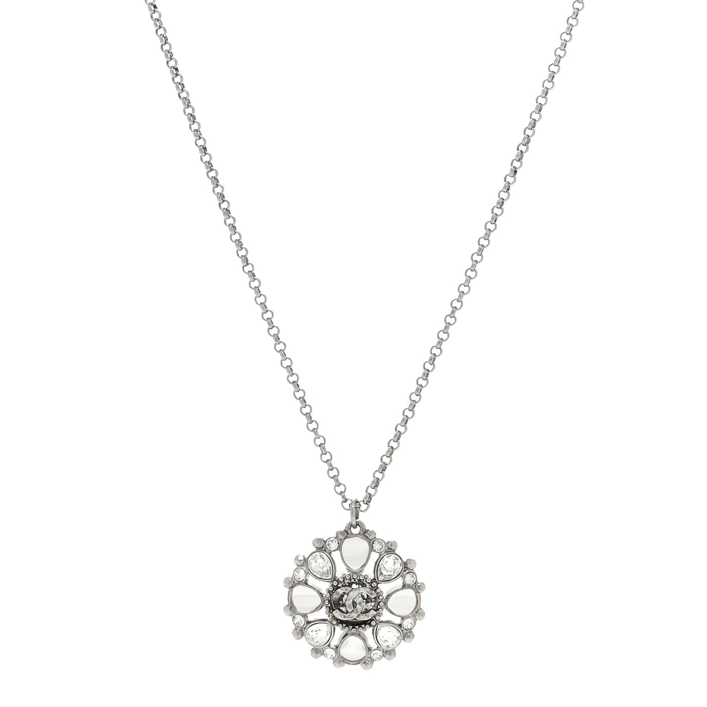Crystal CC Round Pendant Necklace Silver