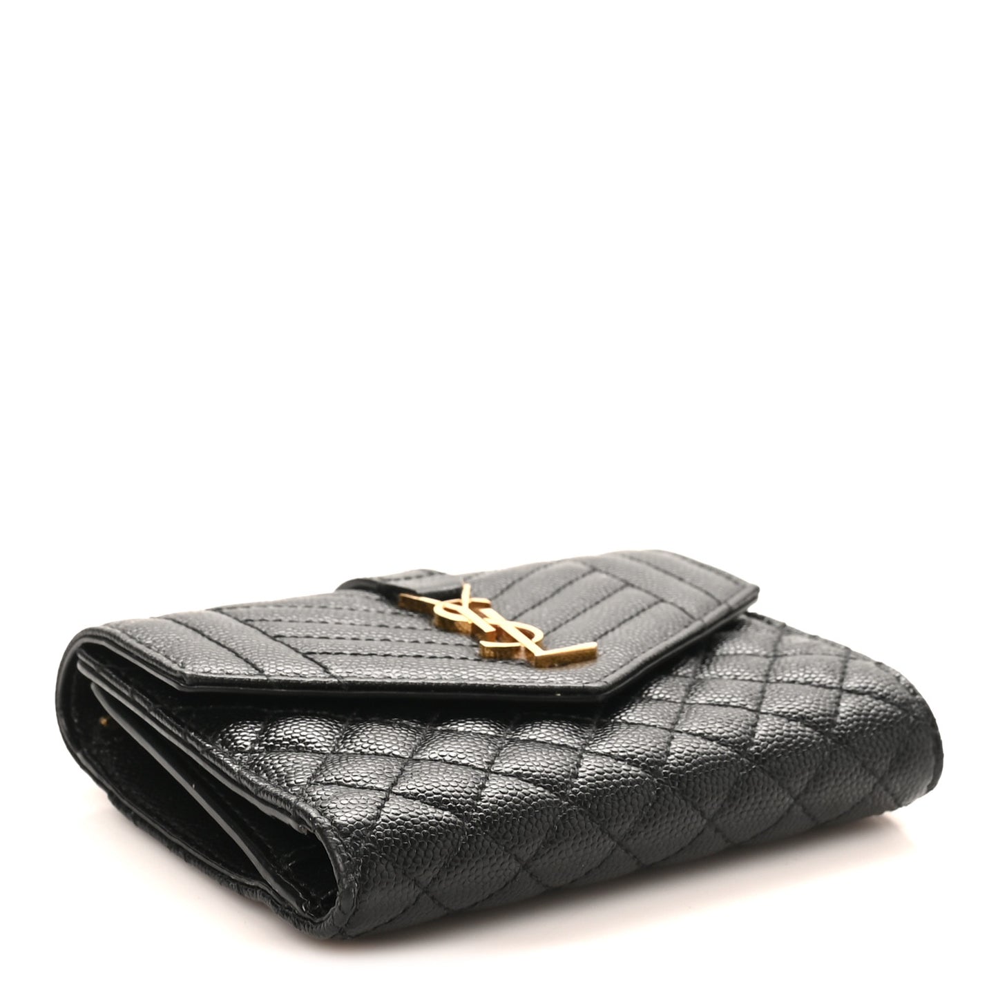 Grain De Poudre Textured Mixed Matelasse Triquilt Small Monogram Envelope Wallet Black