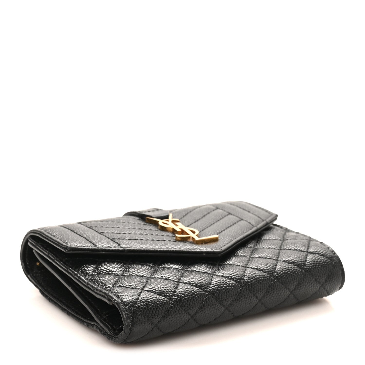 Saint Laurent Grain De Poudre Textured Mixed Matelasse Triquilt Small Monogram Envelope Wallet Black 4 of 8