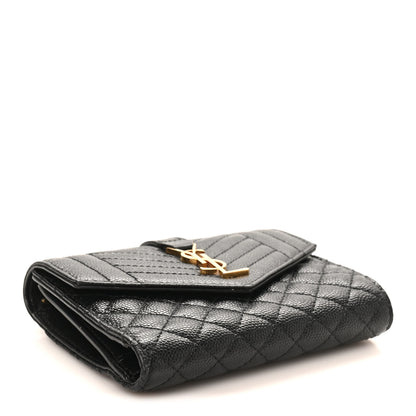 Saint Laurent Grain De Poudre Textured Mixed Matelasse Triquilt Small Monogram Envelope Wallet Black 4 of 8