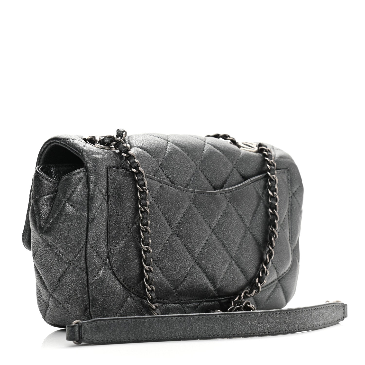 Chanel Iridescent Goatskin Quilted Small CC Eyelet Flap Dark Silver 3 of 11