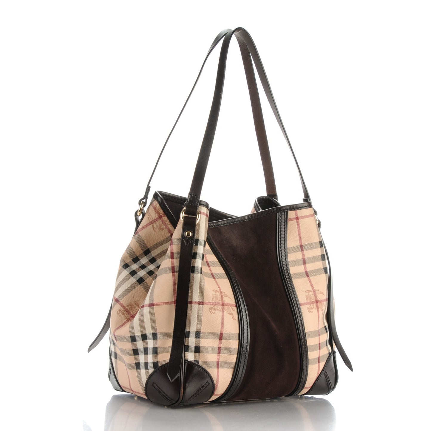 Suede Haymarket Check Colorblock Small Canterbury Tote Dark Brown