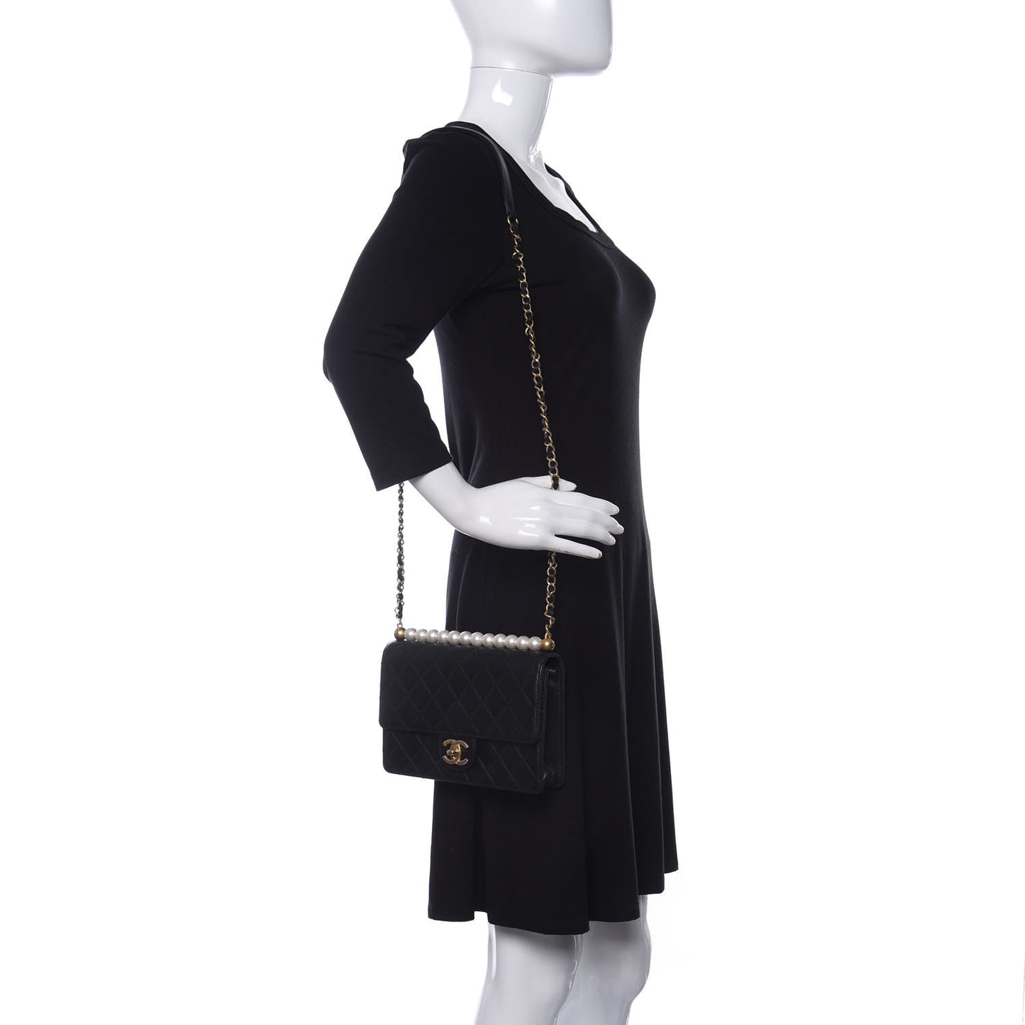 Lambskin Quilted Small Chic Pearls Flap Black