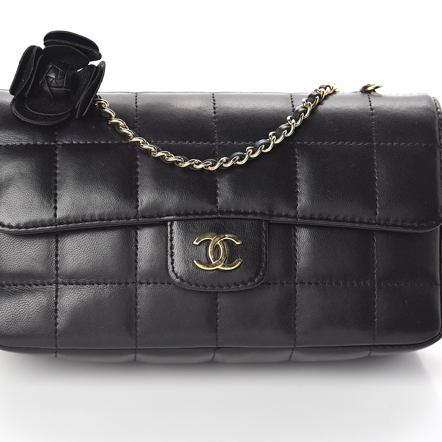 Chanel Lambskin Quilted Mini Chocolate Bar Camellia Flap Black 8 of 11