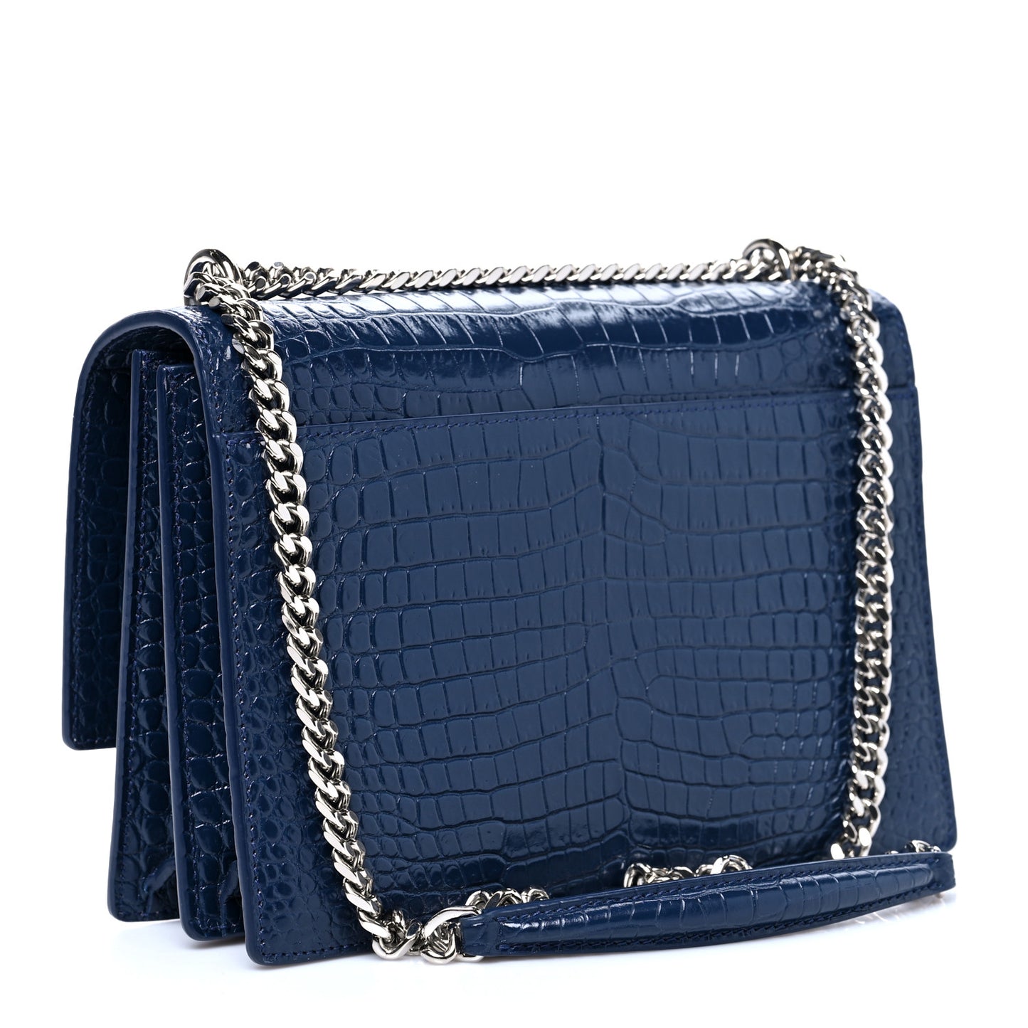 Calfskin Crocodile Embossed Medium Monogram Sunset Blue