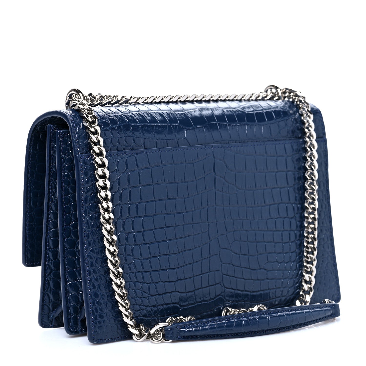 Saint Laurent Calfskin Crocodile Embossed Medium Monogram Sunset Blue 2 of 7