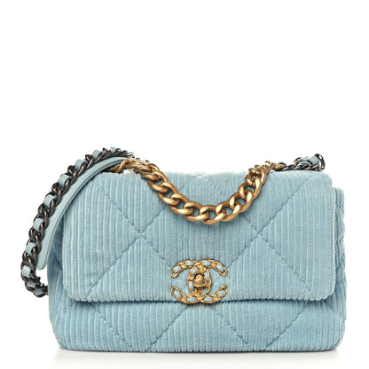Chanel Corduroy Quilted Medium Chanel 19 Flap Light Blue 1 of 9