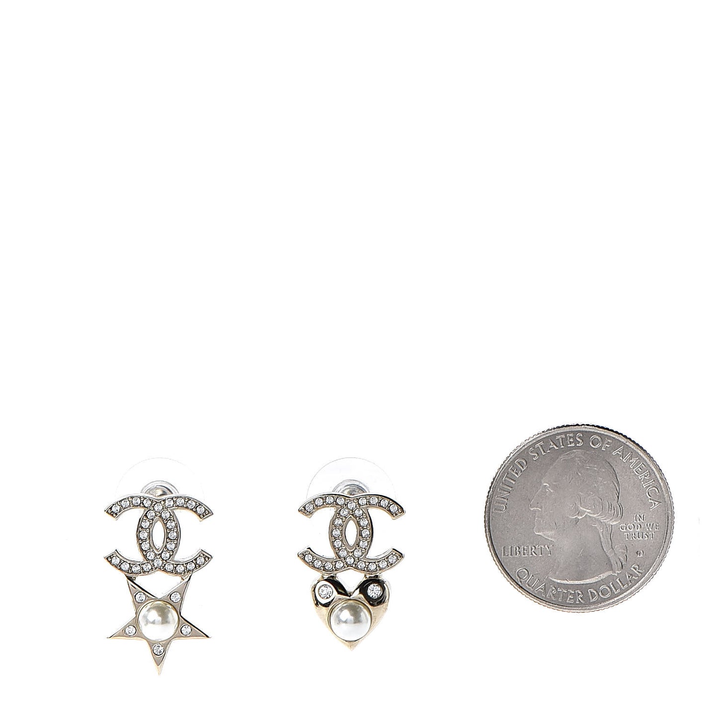 Crystal Pearl Charming Winter CC Star Heart Earrings Gold