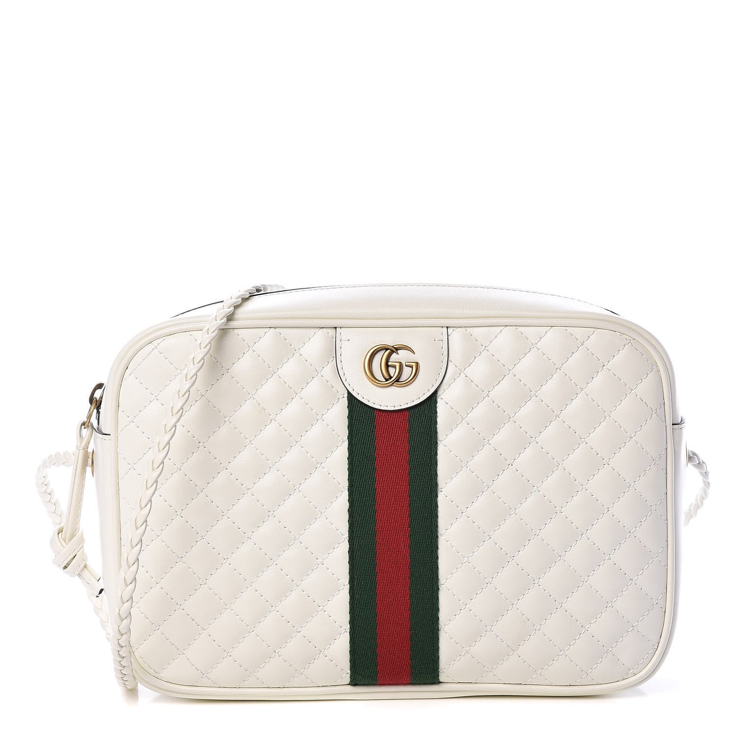 Calfskin Web Trapuntata Small Shoulder Bag Off White