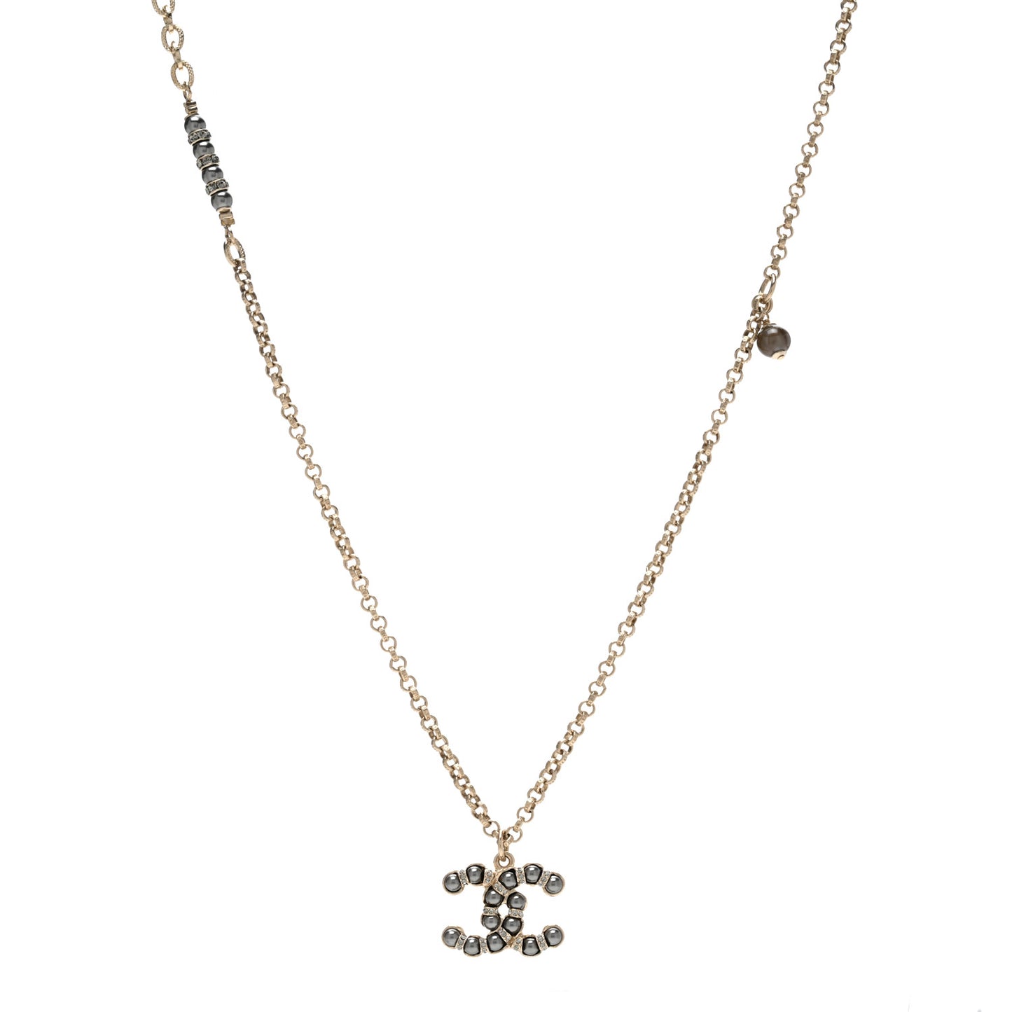 Ruthenium Pearl CC Pendant Necklace Grey