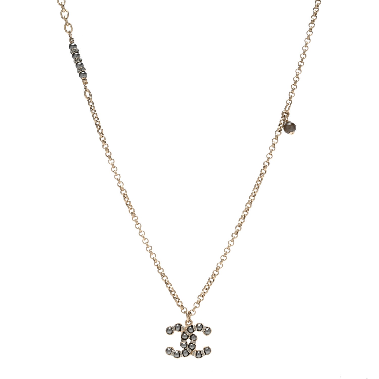 Chanel Ruthenium Pearl CC Pendant Necklace Grey 1 of 4