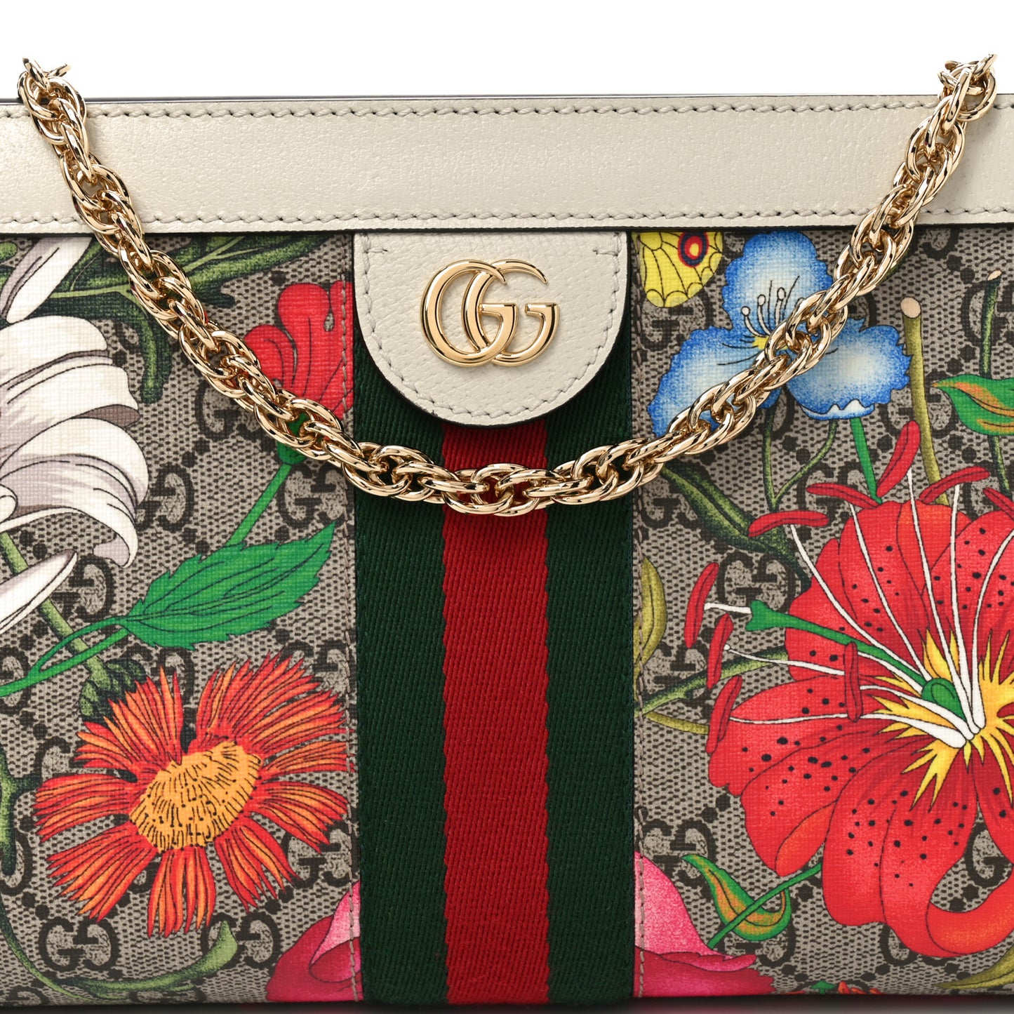 GG Supreme Monogram Flora Web Small Ophidia Chain Shoulder Bag White