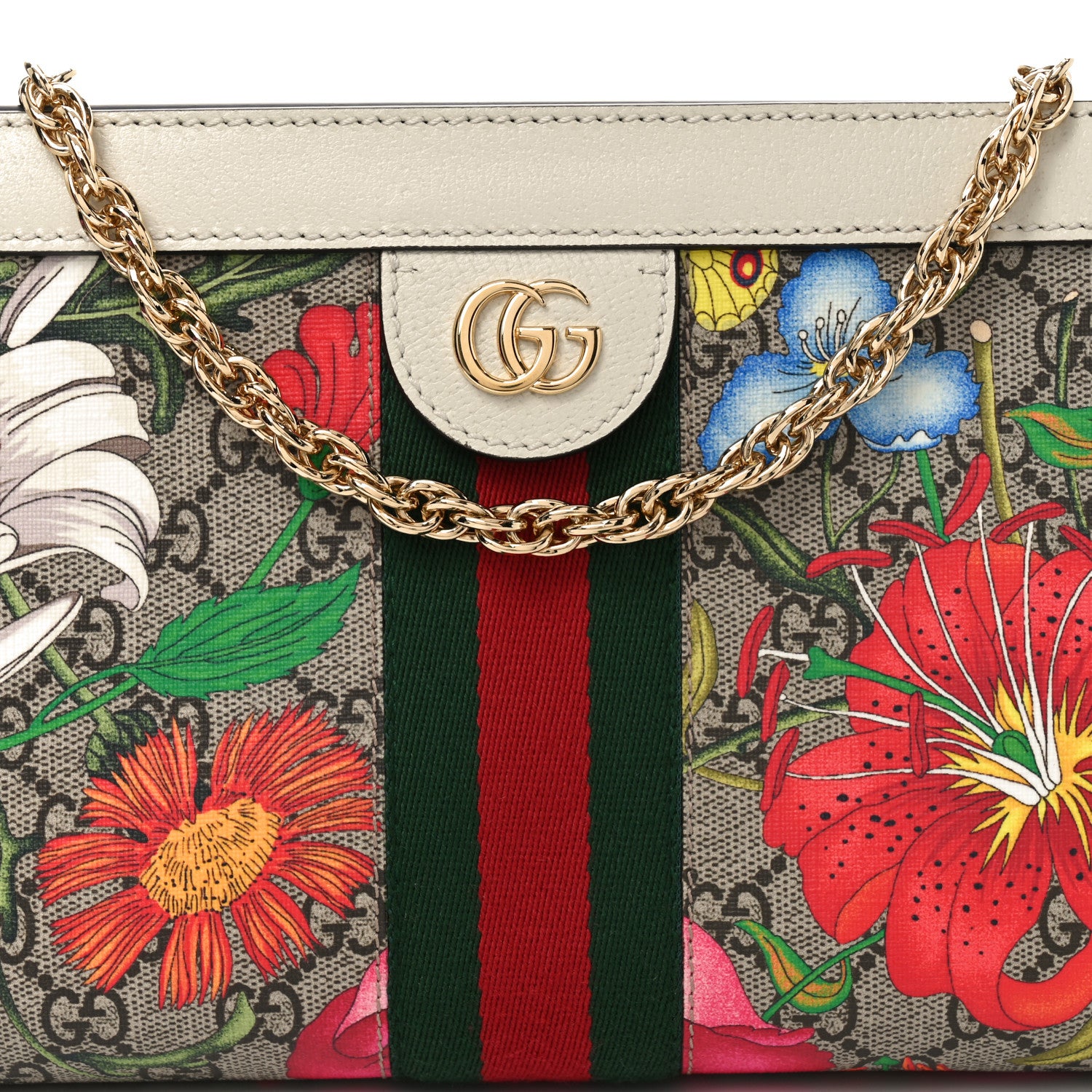 Gucci GG Supreme Monogram Flora Web Small Ophidia Chain Shoulder Bag White 8 of 10