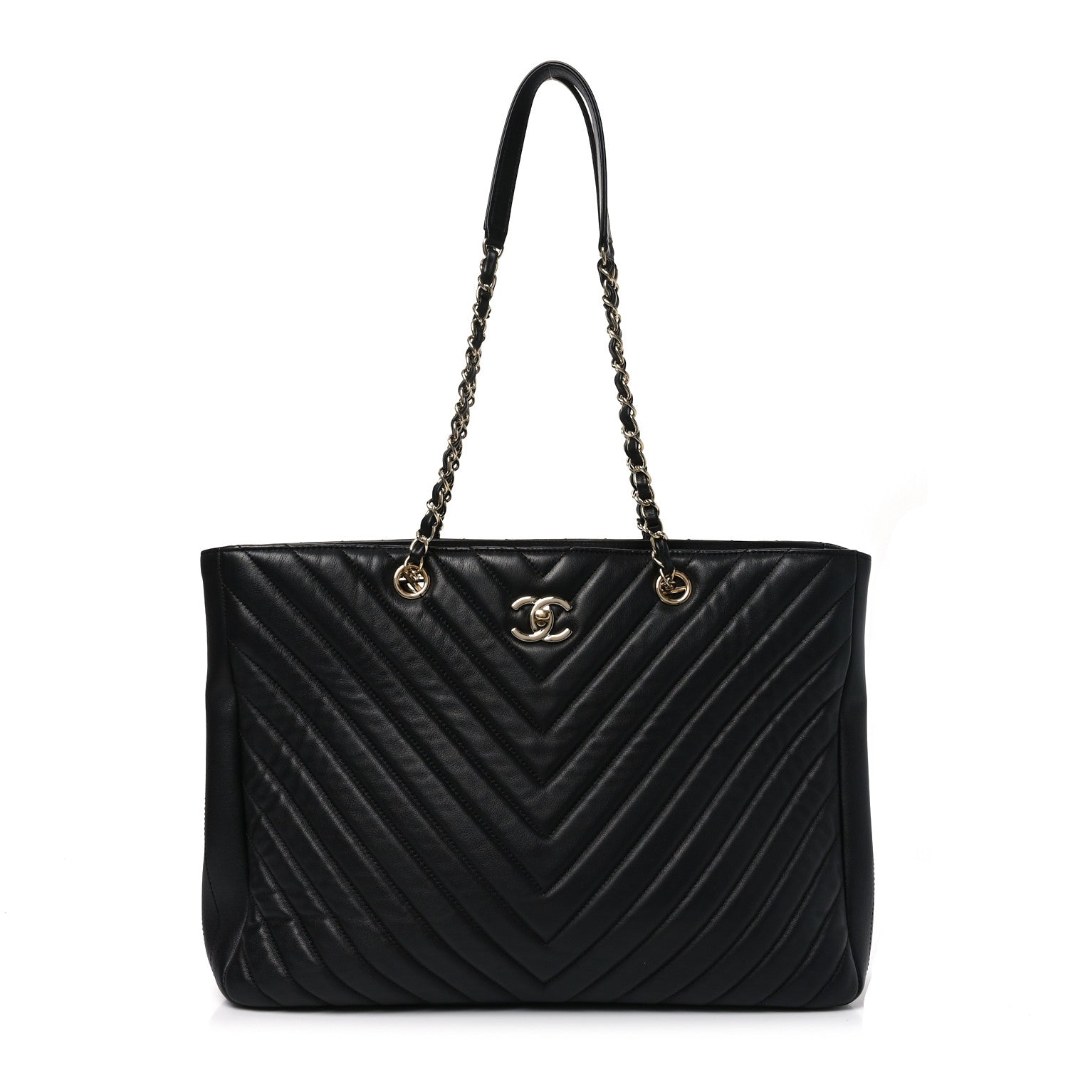 Chanel Iridescent Calfskin Chevron Quilted Shopping Tote Black 1 of 10
