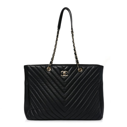 Chanel Iridescent Calfskin Chevron Quilted Shopping Tote Black 1 of 10
