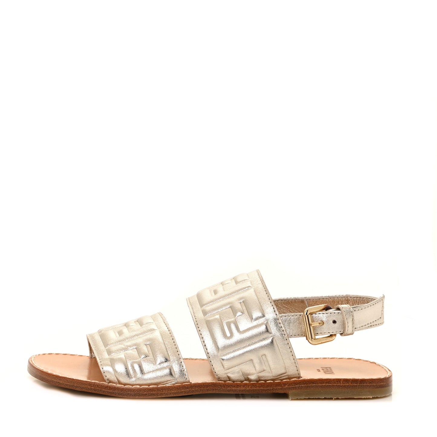 Metallic Nappa FF Embossed Slingback Slide Sandals 35 Gold