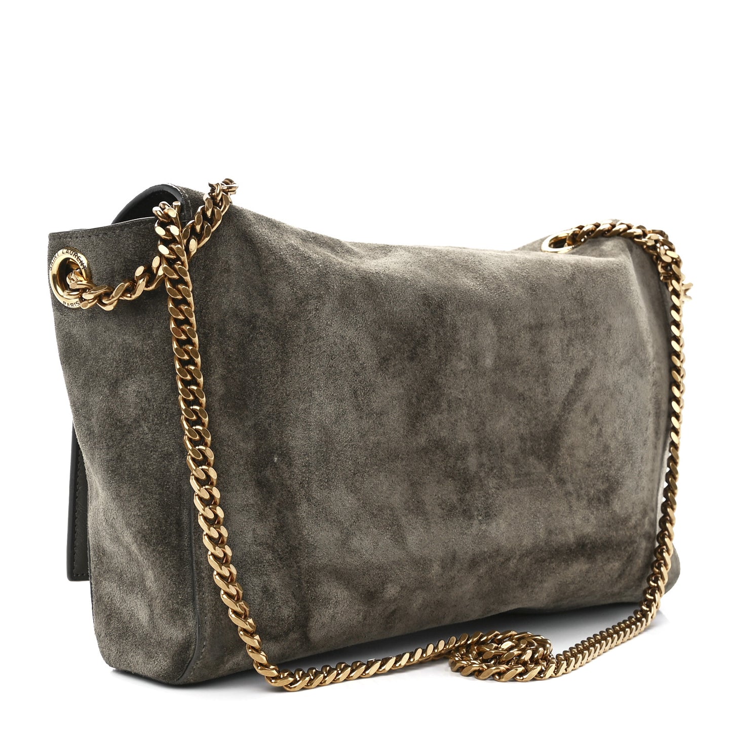 Smooth Calfskin Suede Medium Reversible Monogram Kate Satchel Grey Khaki