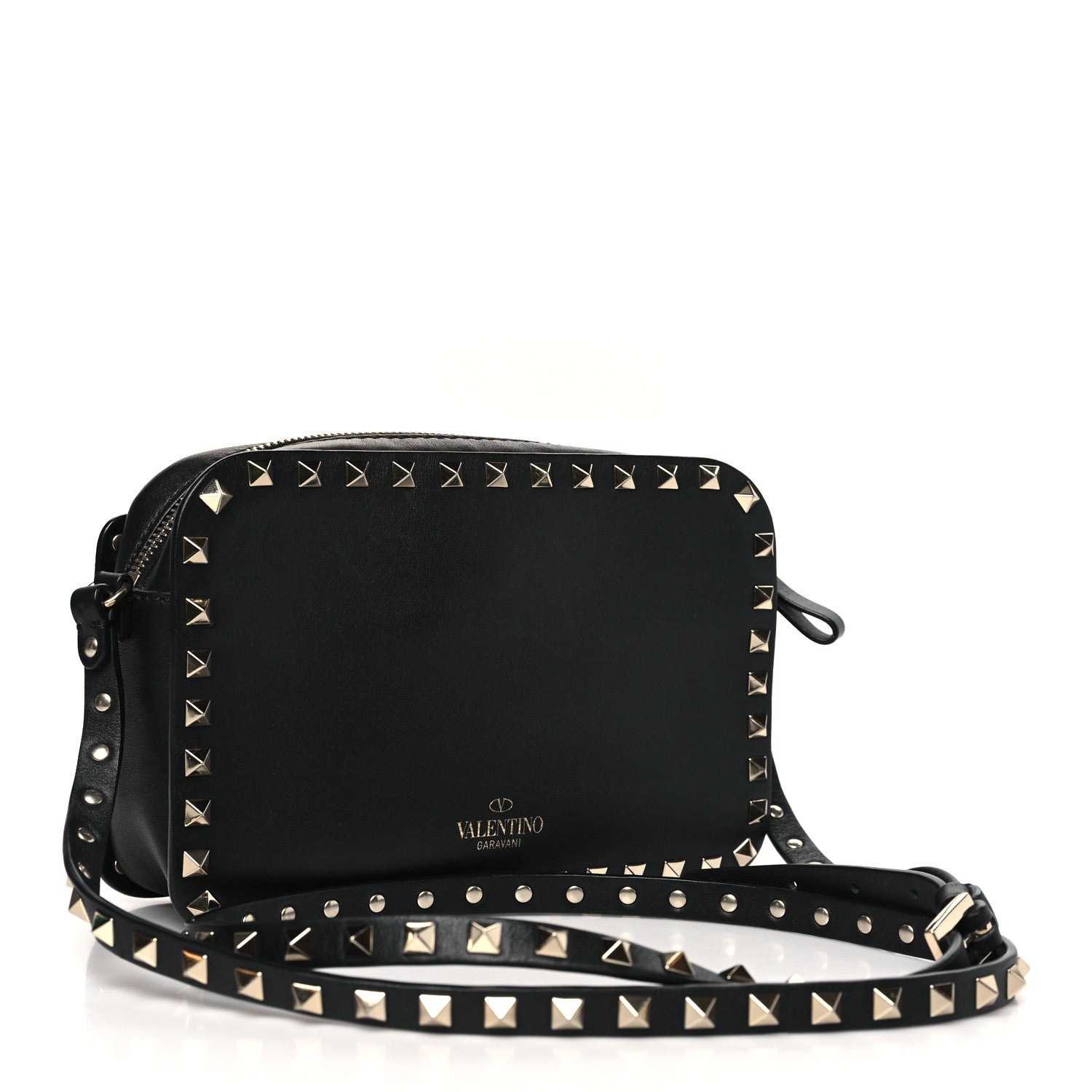Valentino Garavani Grained Calfskin Rockstud Flip Lock Camera Crossbody Bag Black 3 of 10