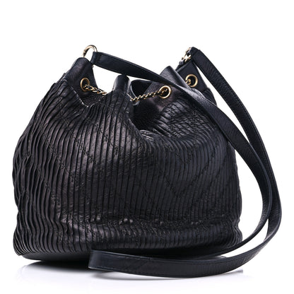 Chanel Iridescent Crumpled Calfskin Coco Pleats Drawstring Bag Black 3 of 9