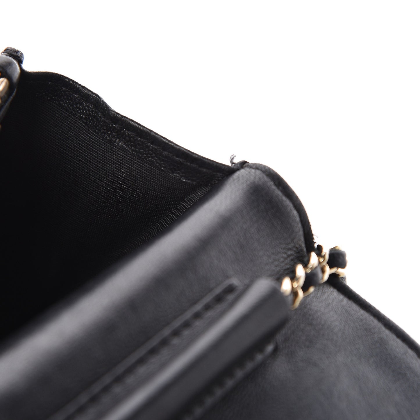 Lambskin Quilted Golden Class Wallet on Chain WOC Black