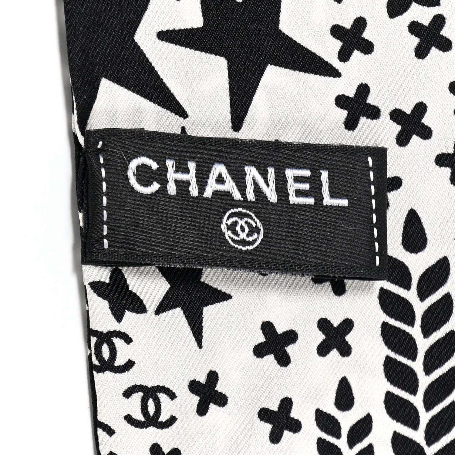 Chanel Silk CC Slim Bandeau Scarf Black Ecru 3 of 10