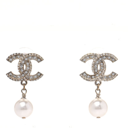 Chanel Crystal Pearl CC Drop Earrings Gold 1 of 4