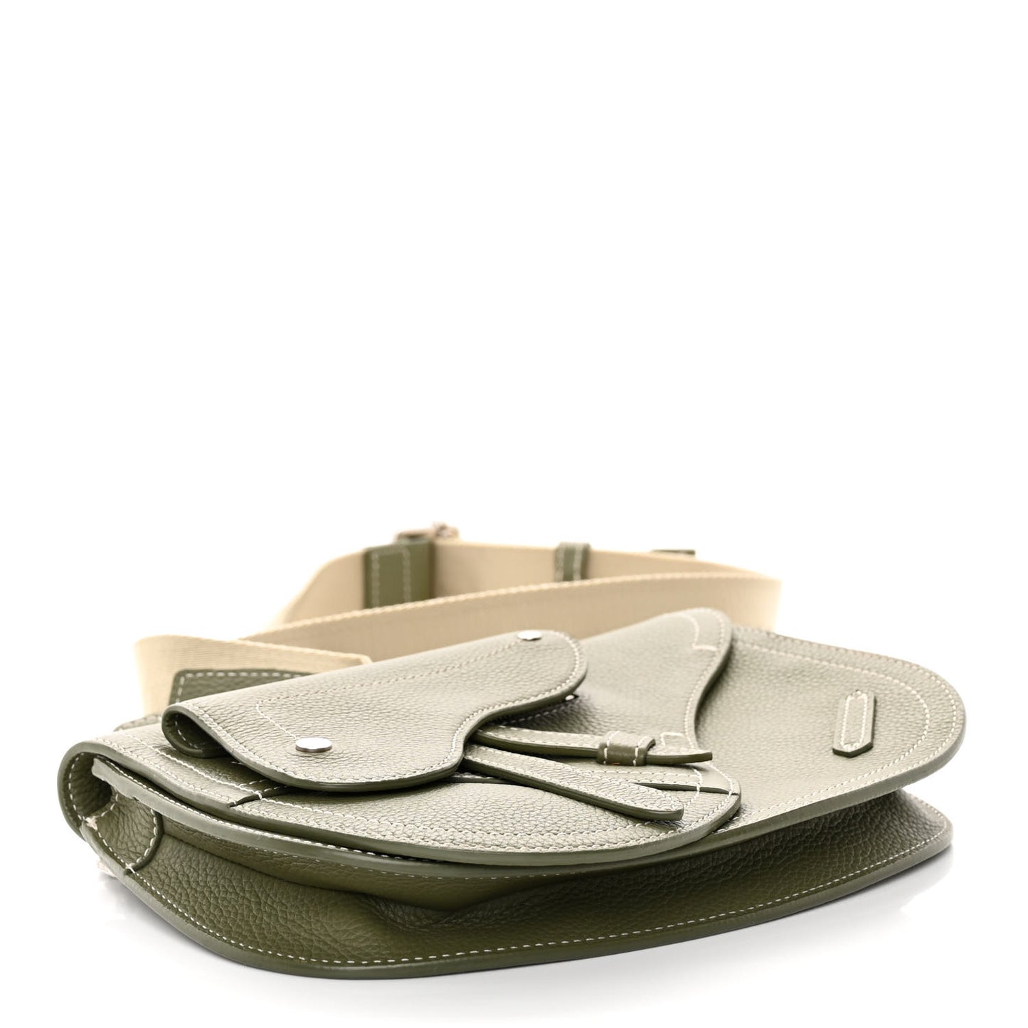 X KAWS Grained Calfskin Saddle Pouch Olive