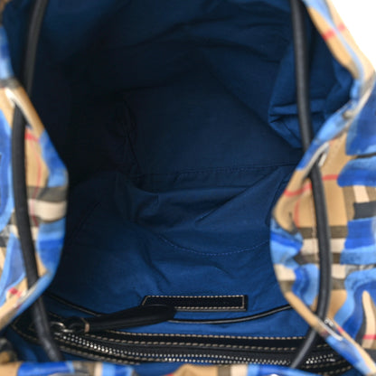 Burberry Vintage Check Graffiti Print Medium Rucksack Backpack Blue Antique Yellow 5 of 9