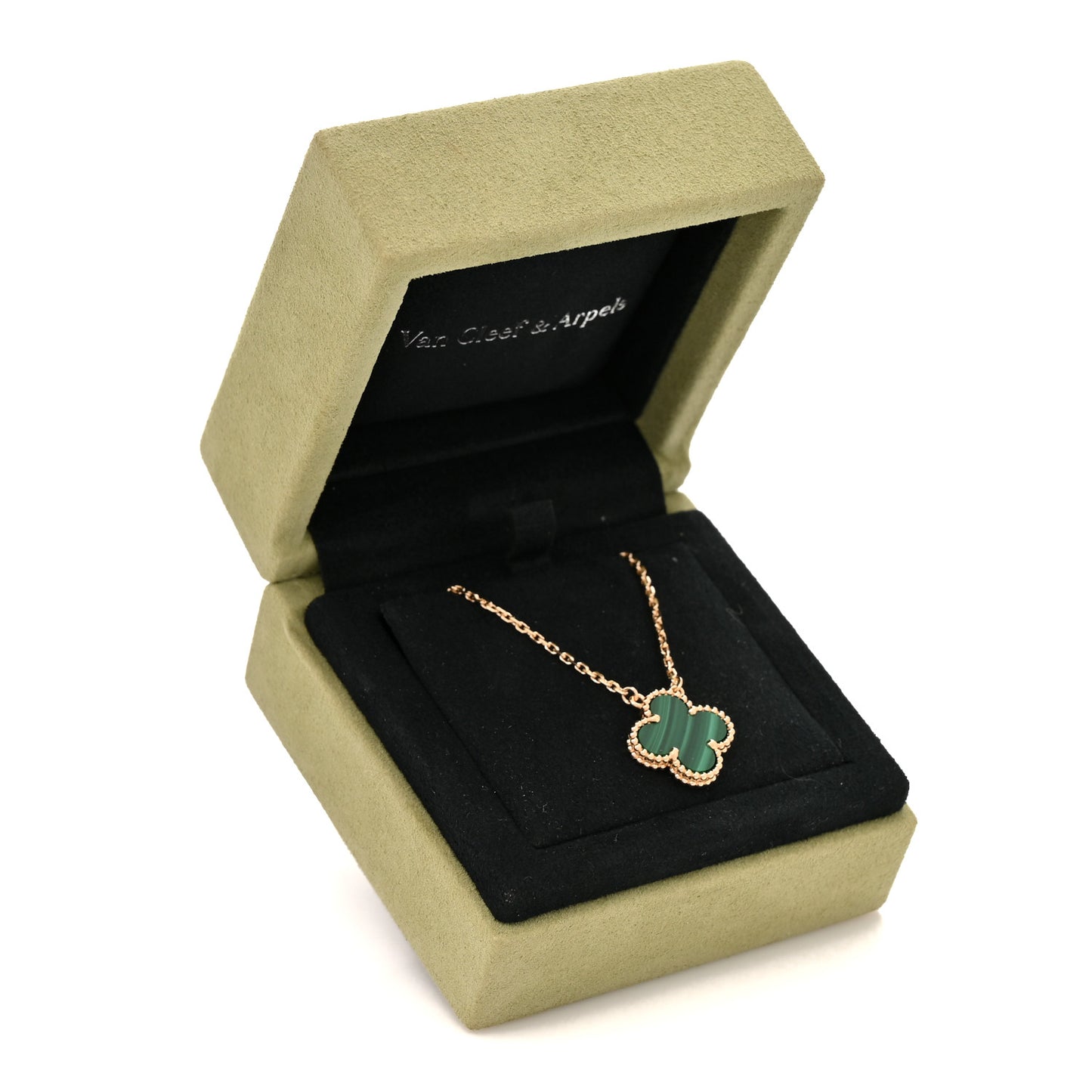 18K Yellow Gold Malachite Vintage Alhambra Pendant Necklace