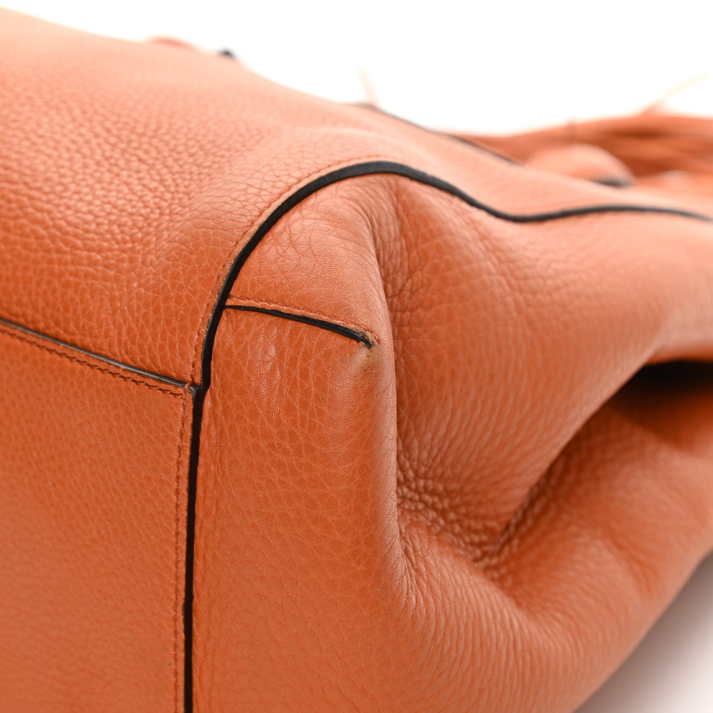 Pebbled Calfskin Large Lady Tassel Top Handle Bag Orange