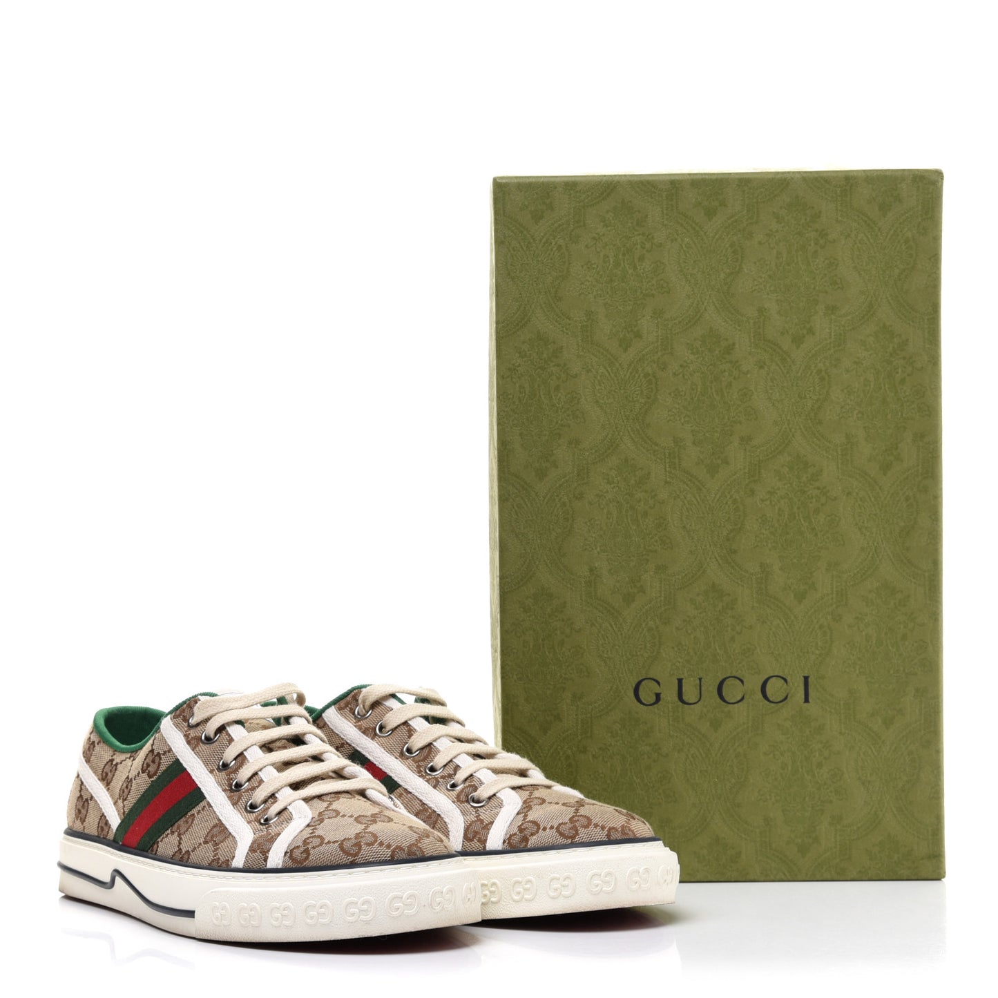 GG Monogram Web Womens 1977 Tennis Sneakers 40 Beige Ebony Mystic White