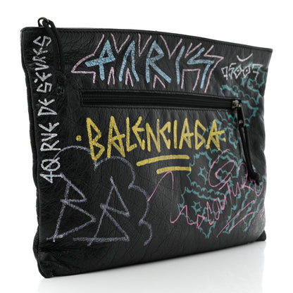 Balenciaga Agneau Arena Graffiti All Over Explorer Pouch Black Multicolor 3 of 7