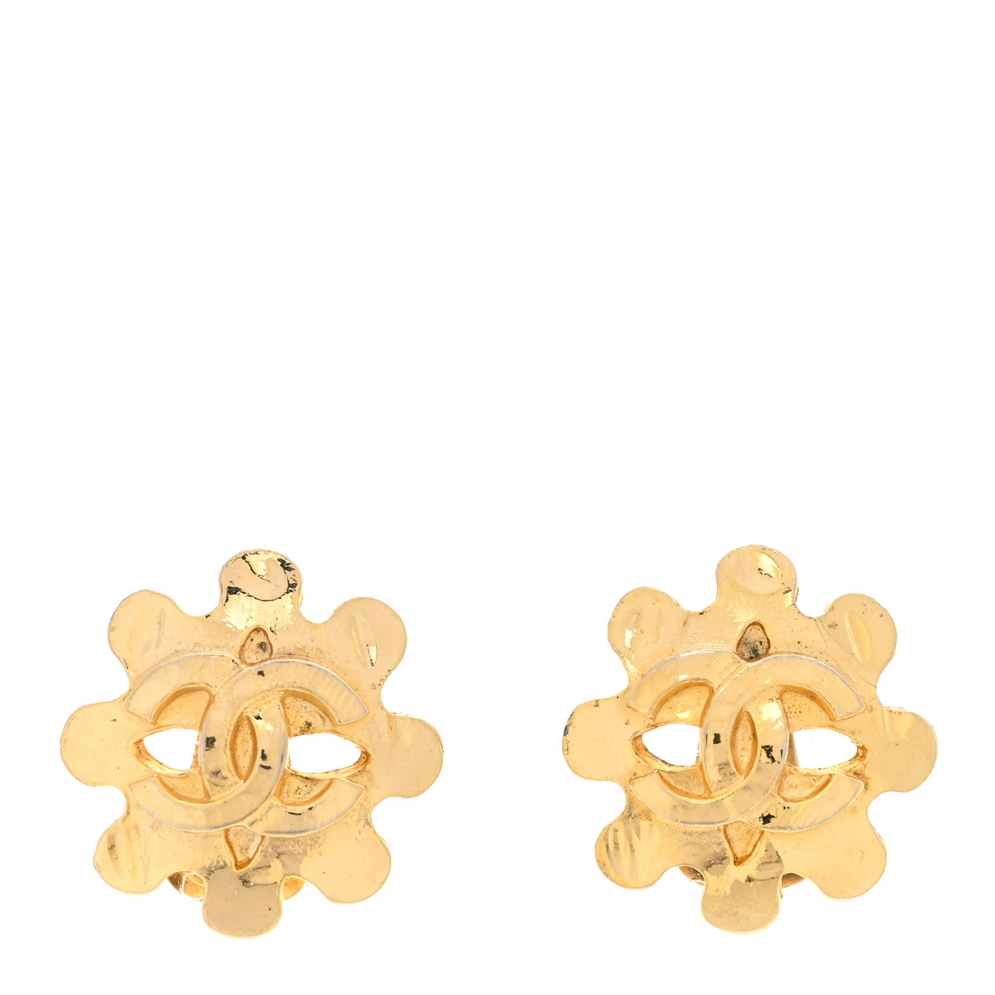 Metal Flower CC Clip On Earrings Gold