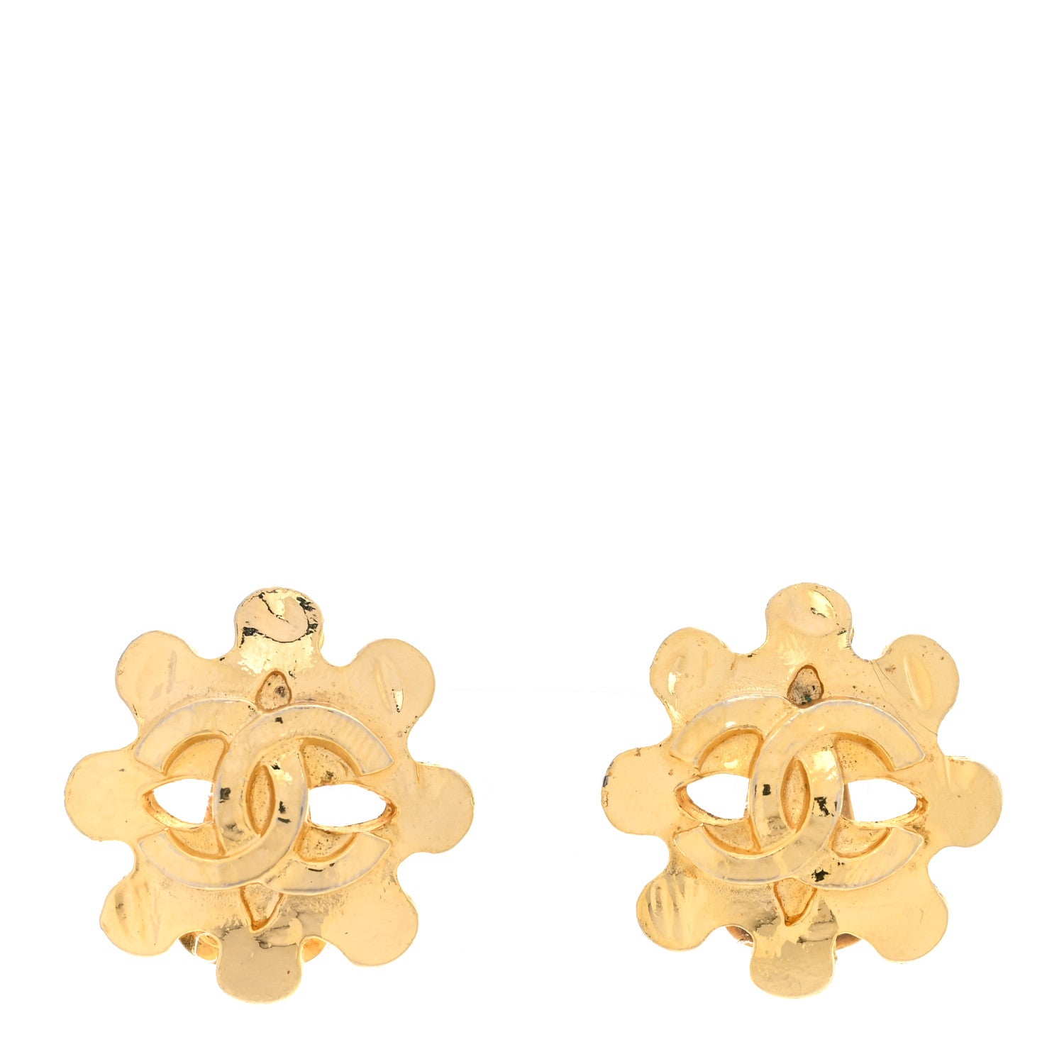 Chanel Metal Flower CC Clip On Earrings Gold 1 of 4