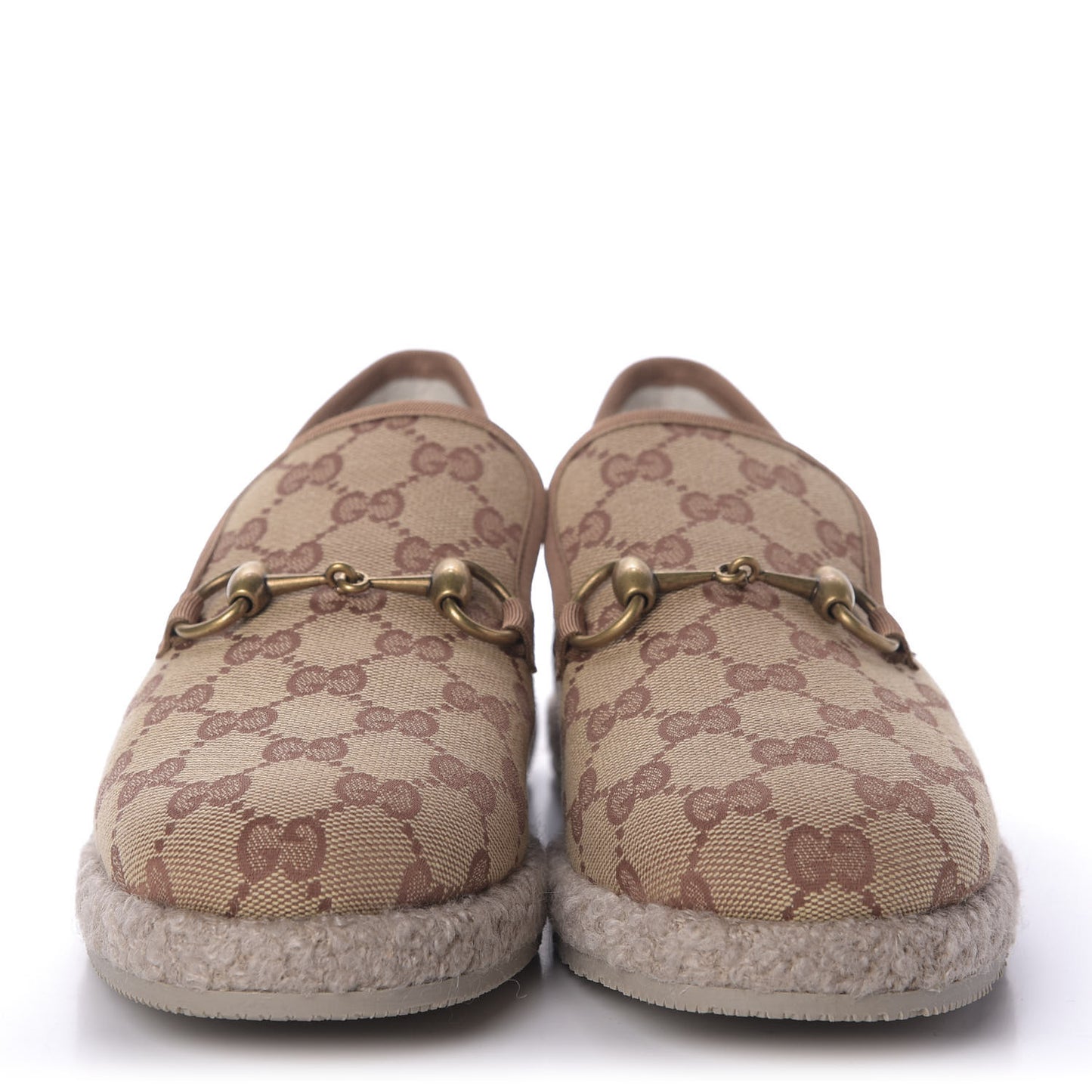 GG Monogram Womens Fria Horsebit Loafers 37.5 Beige Ruggine