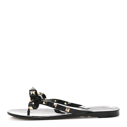 Valentino Garavani PVC Jelly Rockstud Bow Thong Sandals 37 Black 1 of 8