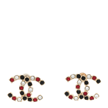 Chanel Crystal CC Earrings Gold Black Red 1 of 4