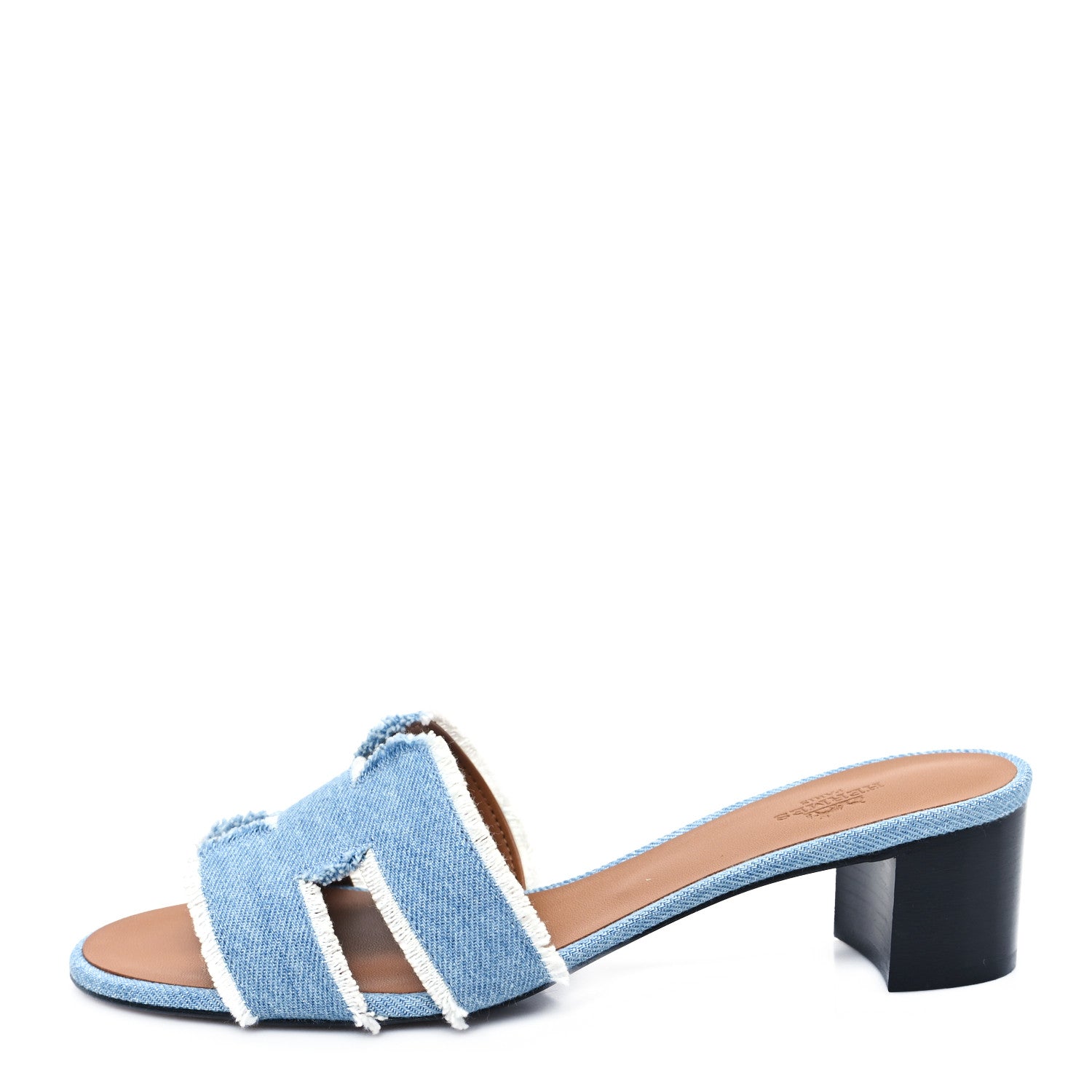 Hermes Denim Fringe Oasis Sandals 38.5 Bleu Clair 1 of 9