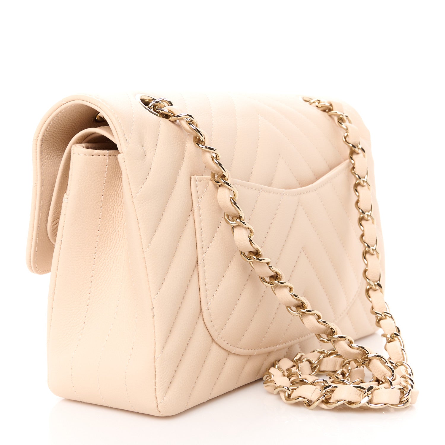 Chanel Caviar Chevron Quilted Small Double Flap Beige 3 of 11