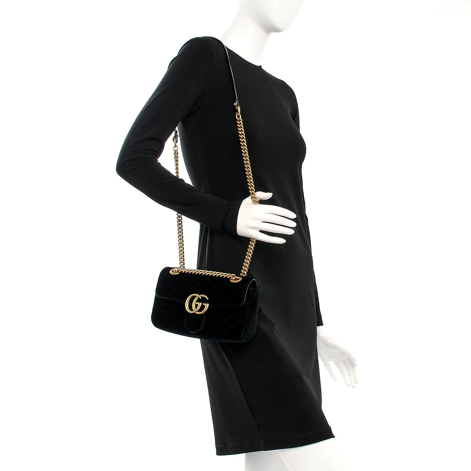 Gucci Velvet Matelasse Mini GG Marmont Shoulder Bag Black 2 of 7