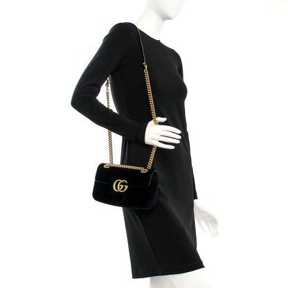 Gucci Velvet Matelasse Mini GG Marmont Shoulder Bag Black 2 of 7
