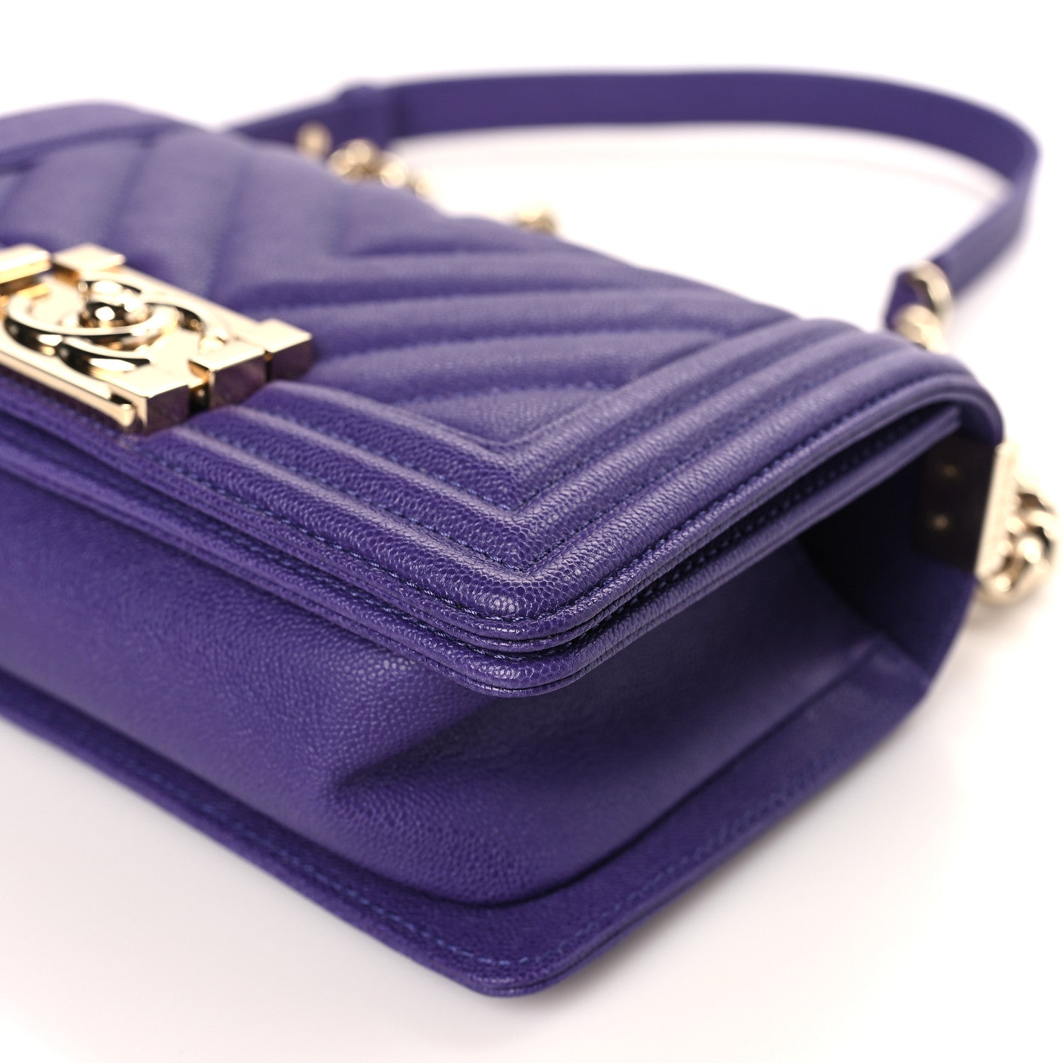 Chanel Caviar Chevron Quilted Small Boy Flap Purple 8 of 9