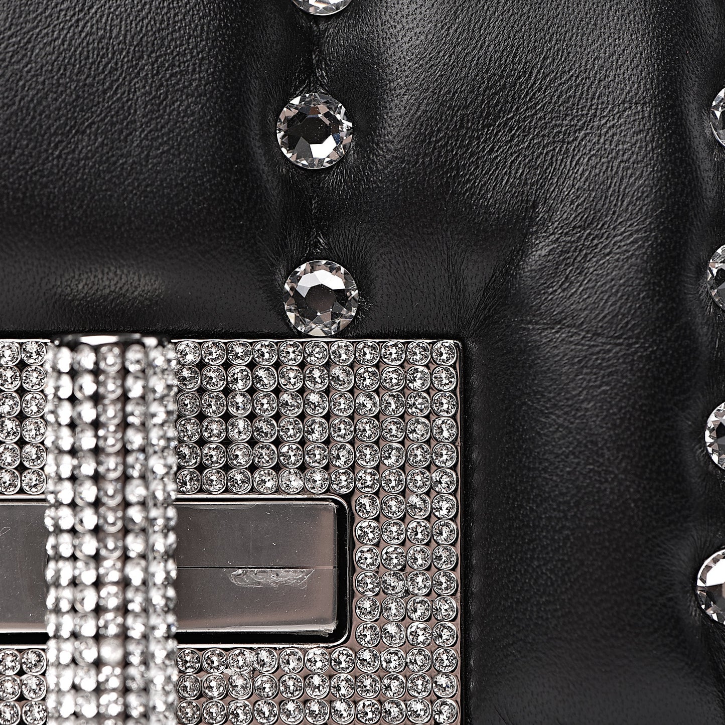 Lambskin Quilted Crystal Small Natalia Chain Bag Black