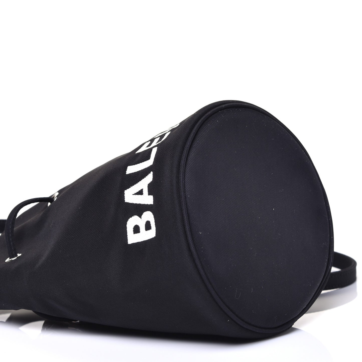 Recycled Sport Nylon Logo Embroidered Wheel Drawstring Bucket Bag XS Black