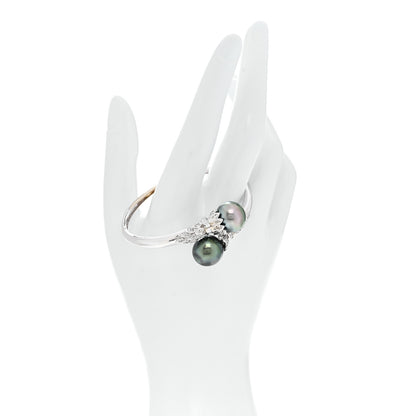 Parker & West by FASHIONPHILE 14K White Gold Diamond Black Cultured Pearl .64ct Bypass Bracelet 2 of 8